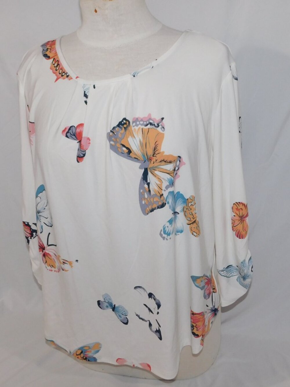 Beechers Brook White Butterfly Butterflies Multicolor Pullover Blouse Women XL - Picture 2 of 11